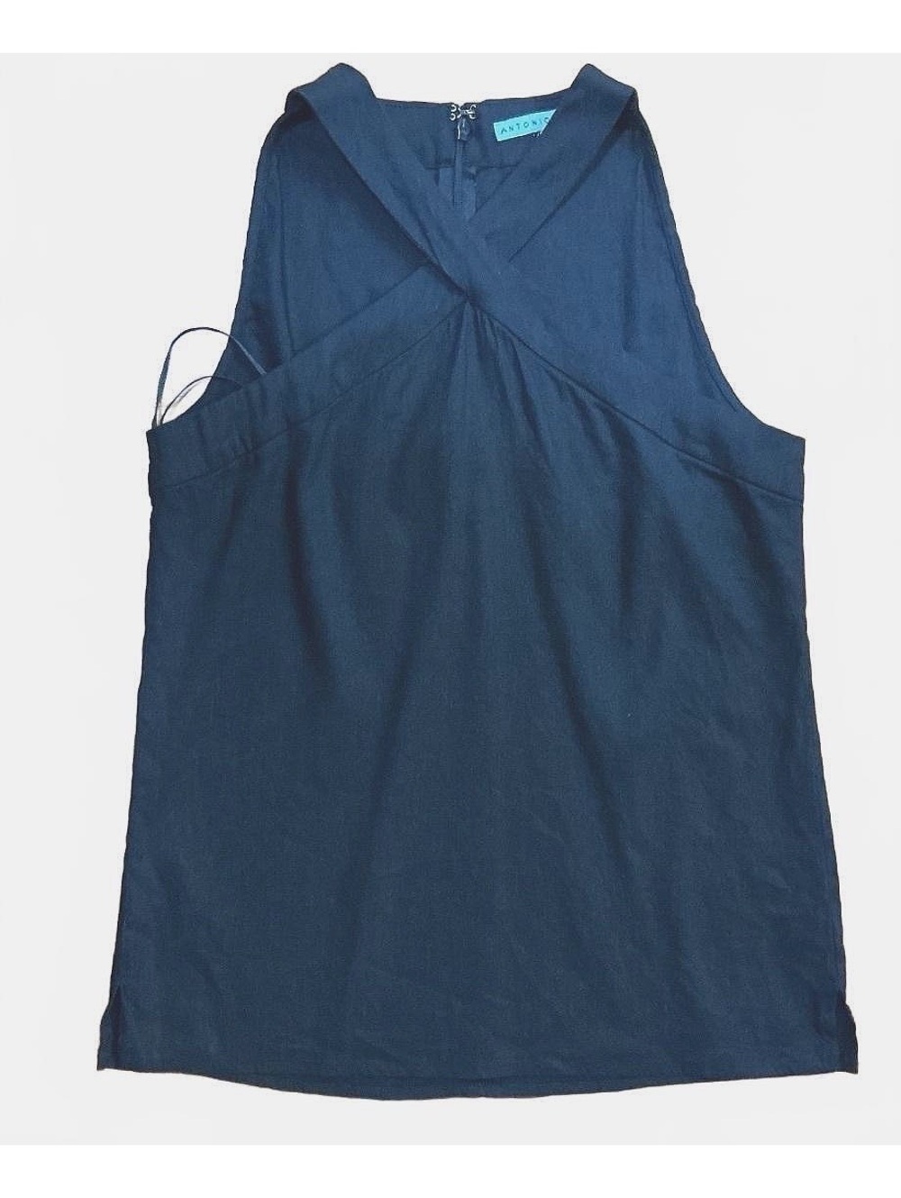 NWOT Antonio Melani Navy Linen Sleeveless Halter Top - Picture 2 of 7